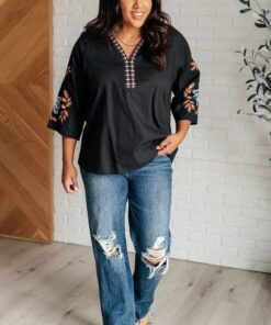 All In Me Embroidered V-Neck Blouse Ave Shops