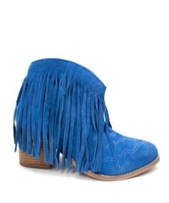 Amos Fringe Ankle Bootie in Blue Suede Ave Shops