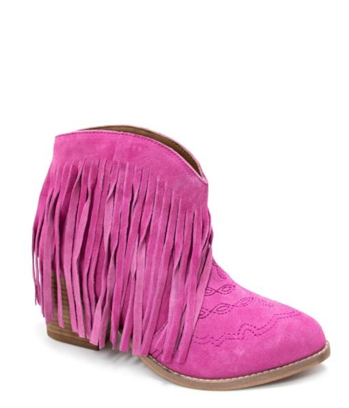 Amos Fringe Ankle Bootie in Magenta Suede Ave Shops