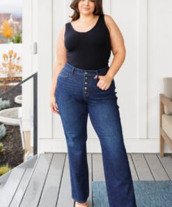 Arlo High Rise Button-Fly Straight Jeans - Fashion Are Us, LLC